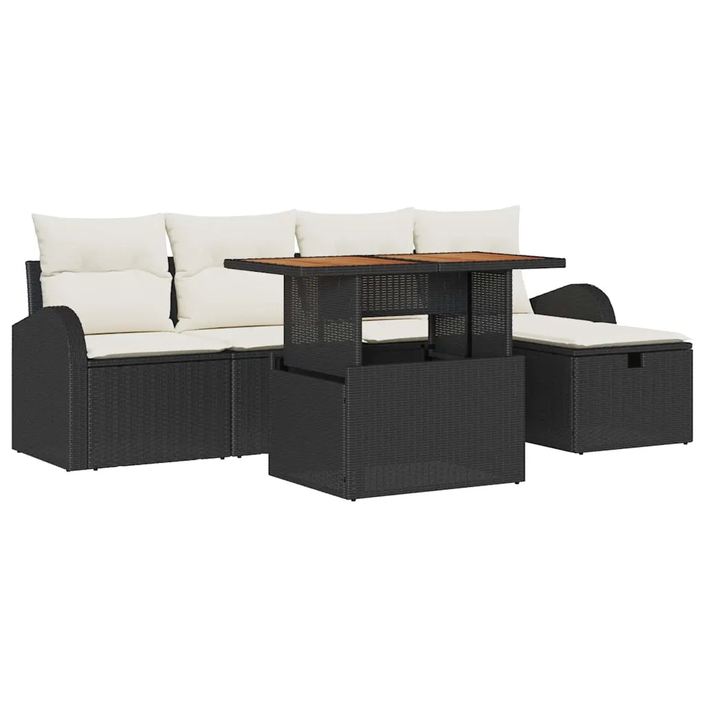 Set Divano da Giardino con cuscino 6 pcs Nero polyrattan