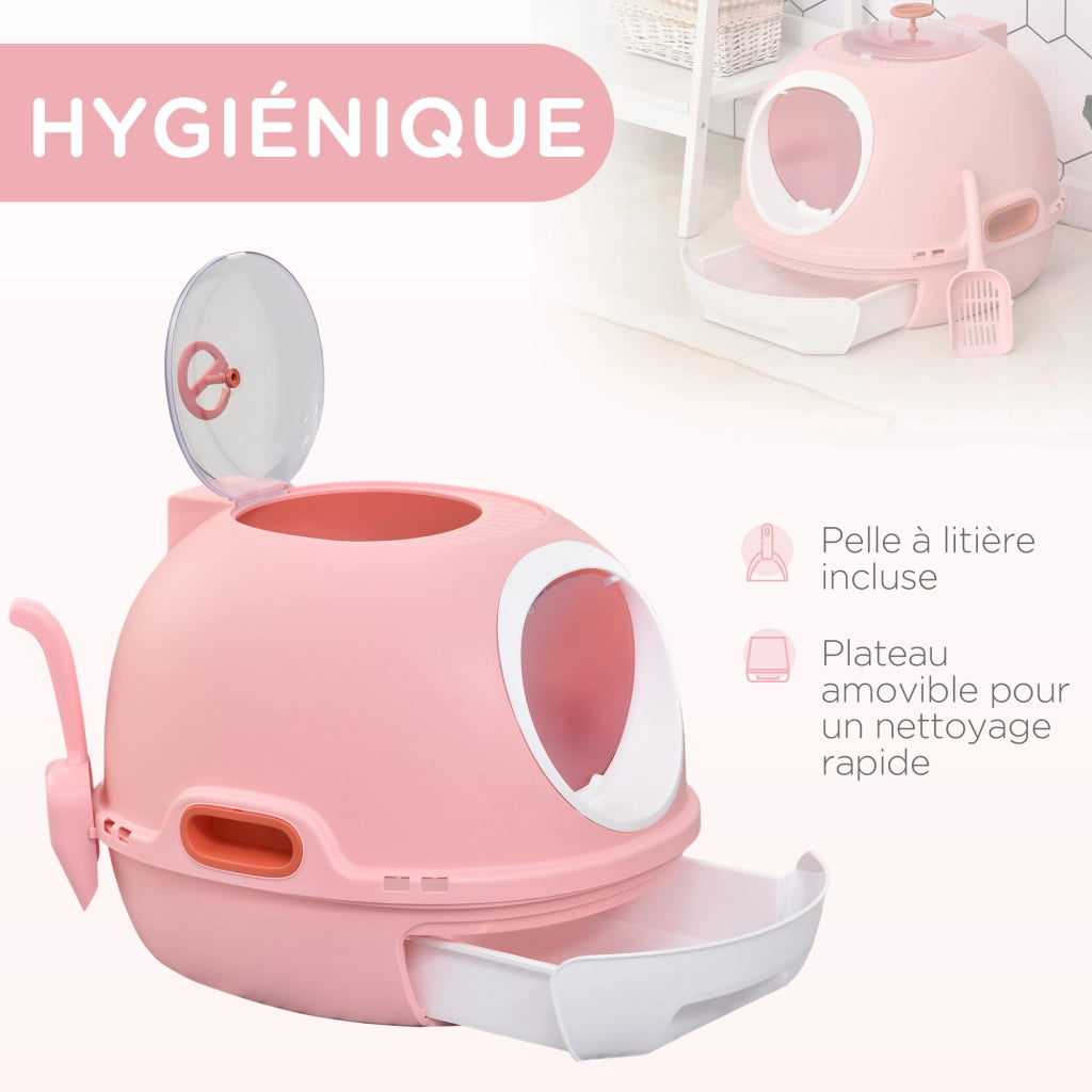 Casetta igienica per gatti con cassetto scorrevole e porta ¨C Minimal ¨C 47x55x44 cm rosa