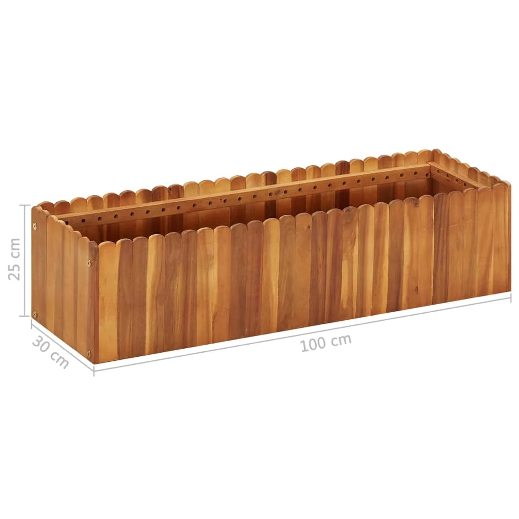 Fioriera rialzata per piante e fiori giardino 100 x 30 x 25 cm legno massello di acacia 02_0000974