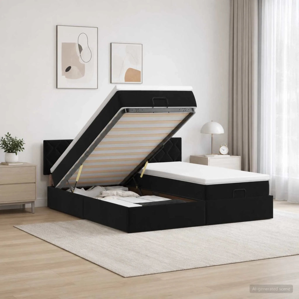 Letto Ottomano con Materasso e LED Nero 200 x 200 cm Velluto 3457358