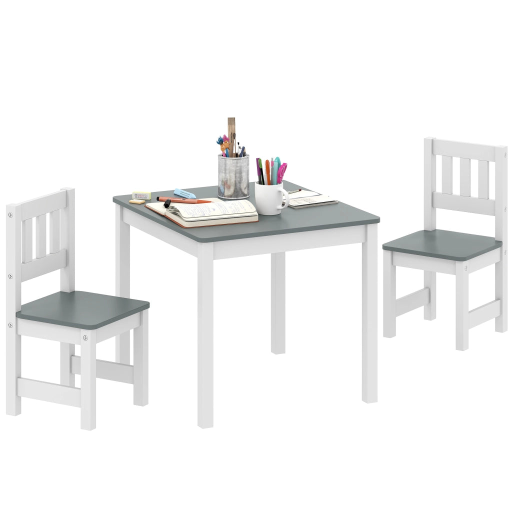 Set Sedie e Tavolo Bambini 3 Pezzi ¨C Minimal ¨C Legno Grigio e Bianco
