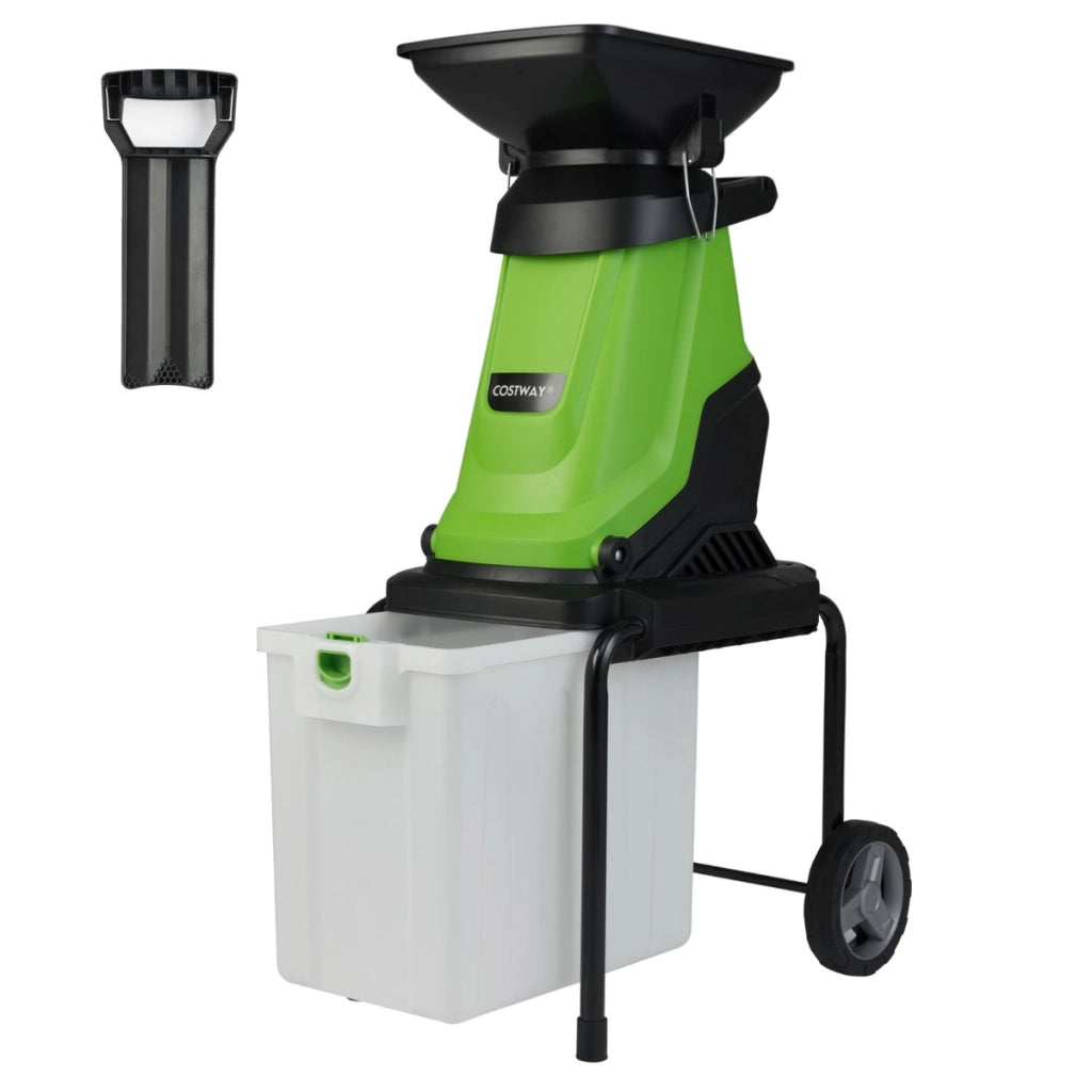 Trituratore elettrico per legno tritatutto da giardino da 3000 w con cestino da 50 l, Trituratore mulching elettrico a fili Verde-Attrezzi da giardino