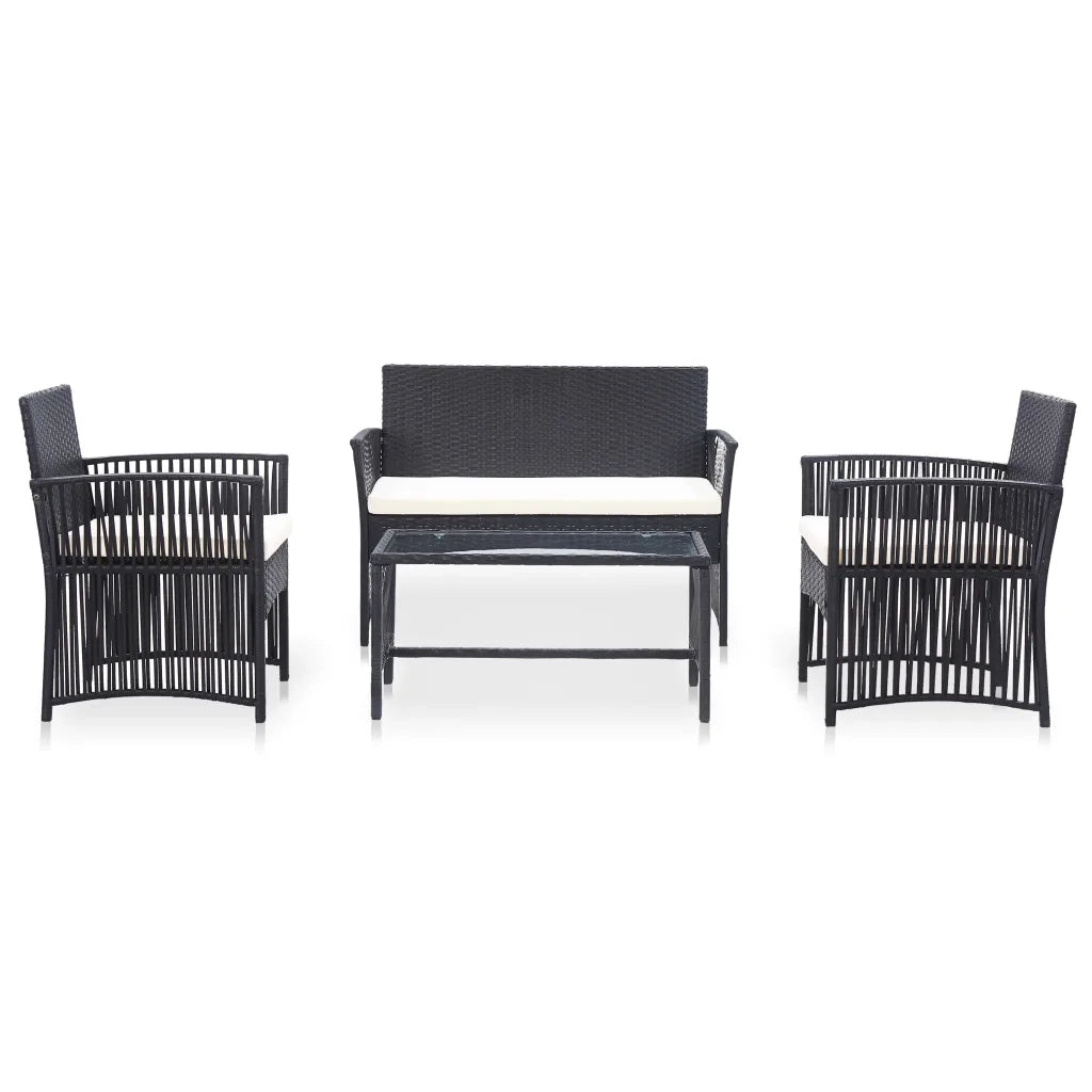 Set Divani da Giardino 4 pz | Set Salotto da Giardino con Cuscini in Polyrattan Nero