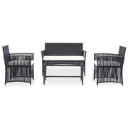 Set Divani da Giardino 4 pz | Set Salotto da Giardino con Cuscini in Polyrattan Nero