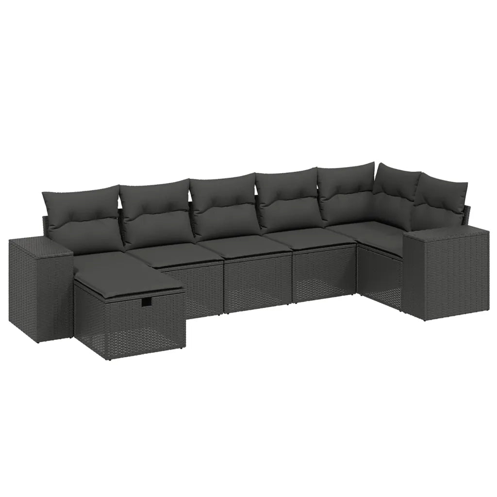 Set Divani da Giardino con Cuscini 7pz Nero Polyrattan