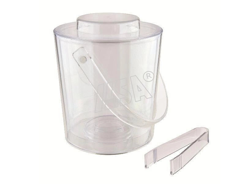 Secchiello Ghiaccio in Acrilico Trasparente con Coperchio e Pinze 18 cm