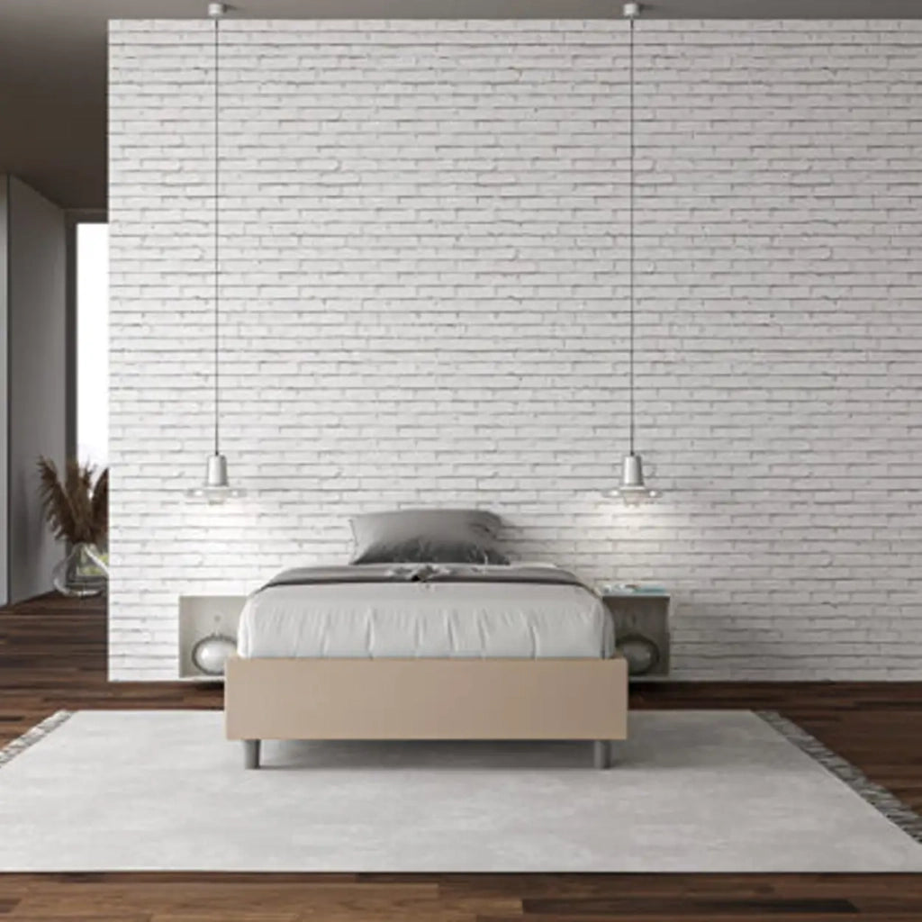 Letto matrimoniale francese con rete imbottito 140x200 similpelle tortora Azelia