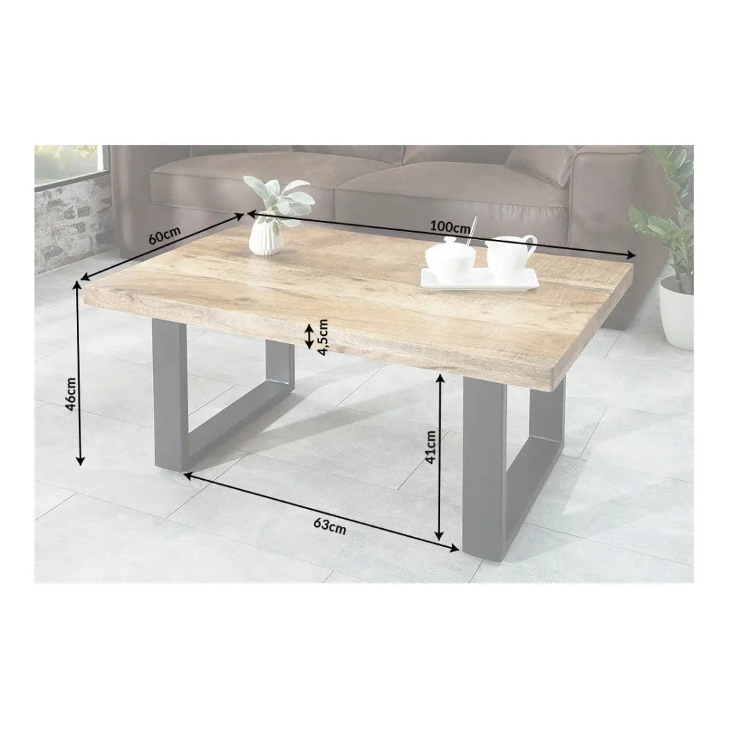 Tavolino basso LODEN 100 cm in legno massiccio di mango e metallo nero - stile industriale