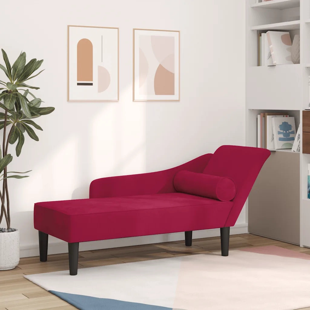 Chaise Lounge con Cuscini Rosso Vino in Velluto 4007592