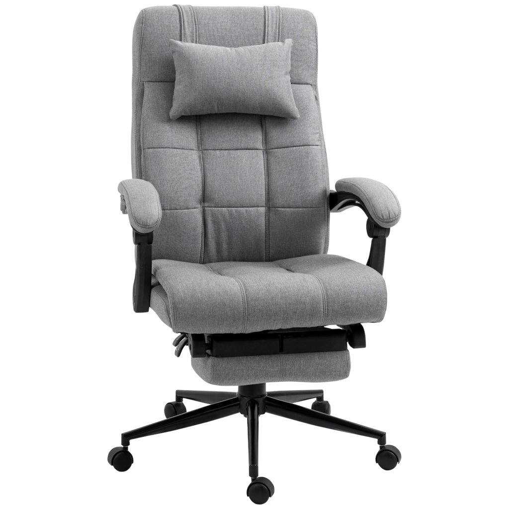 Sedia da ufficio con poggiatesta e braccioli, girevole, regolabile in altezza, con poggiapiedi, in lino, ergonomica, 66 x 70 x 116-124 cm