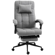 Sedia da ufficio con poggiatesta e braccioli, girevole, regolabile in altezza, con poggiapiedi, in lino, ergonomica, 66 x 70 x 116-124 cm