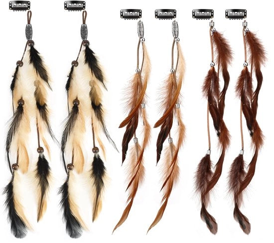Accessori per capelli bohemien - 6 pezzi - adatto per feste di costume - capigliature con piume