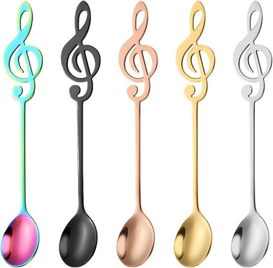 Set di 5 cucchiai da caffè in design musicale - Mini cucchiai in acciaio inossidabile per dessert e gelato