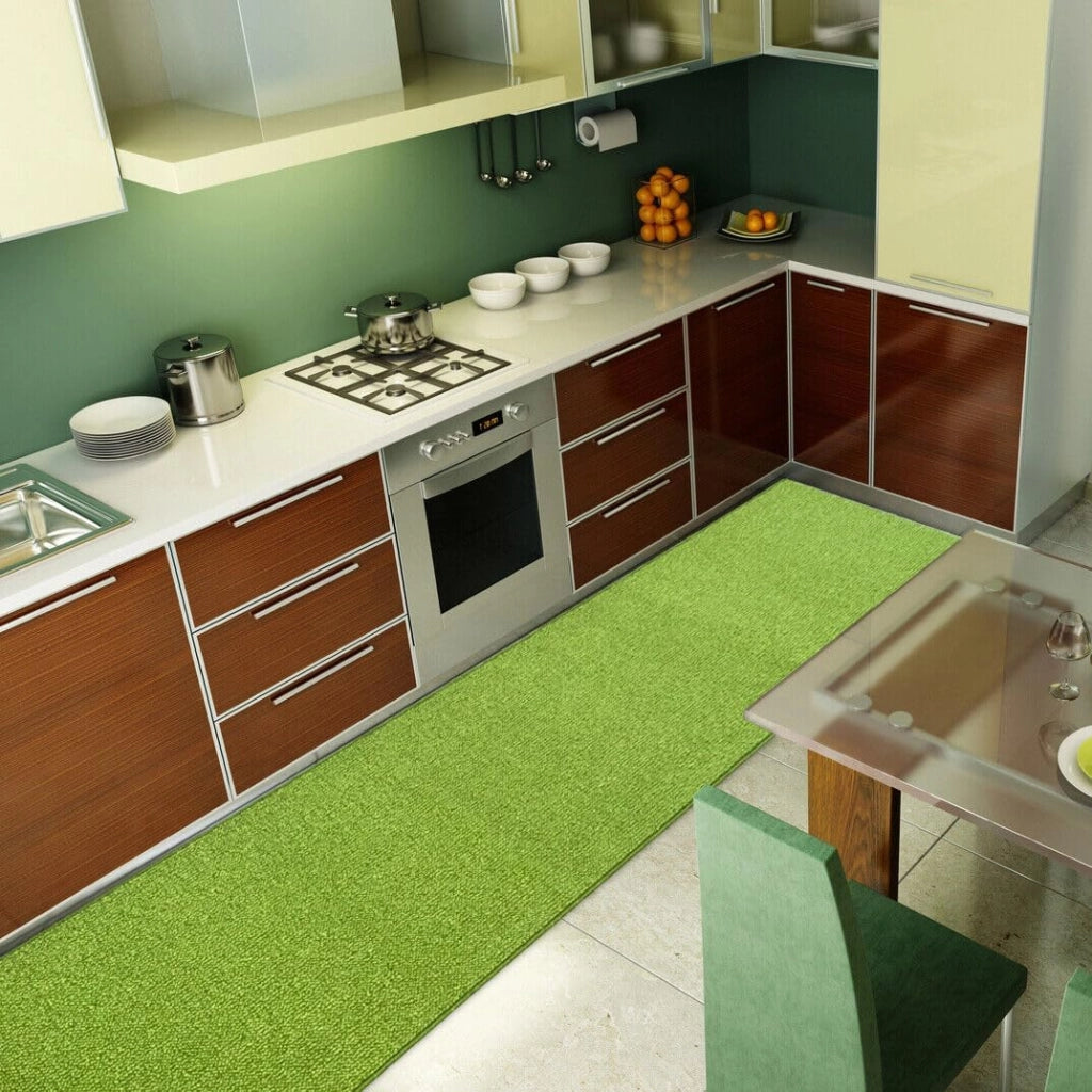 Tappeto Cucina 57x330 cm Tessitura Piatta Antiscivolo Multiuso Corsia Corridoio Made In Italy Verde