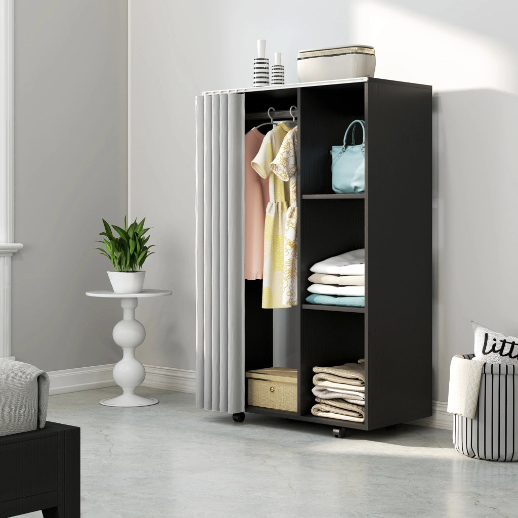 Guardaroba mobile con ante scorrevoli e ripiani ¨C Xylo ¨C Nero 80x40x128 cm
