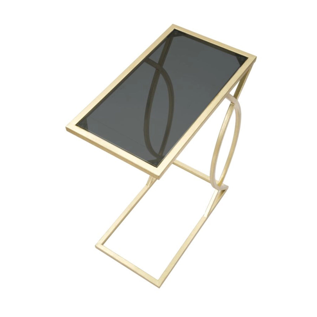 Tavolino da divano Glam in ferro oro e vetro nero 45,5x25,5x60 cm
