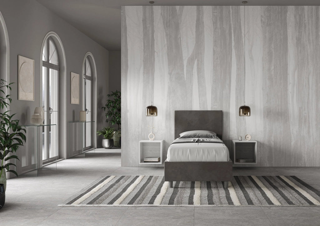 BS COM Letto singolo con rete imbottito 80x210 microfibra grigio