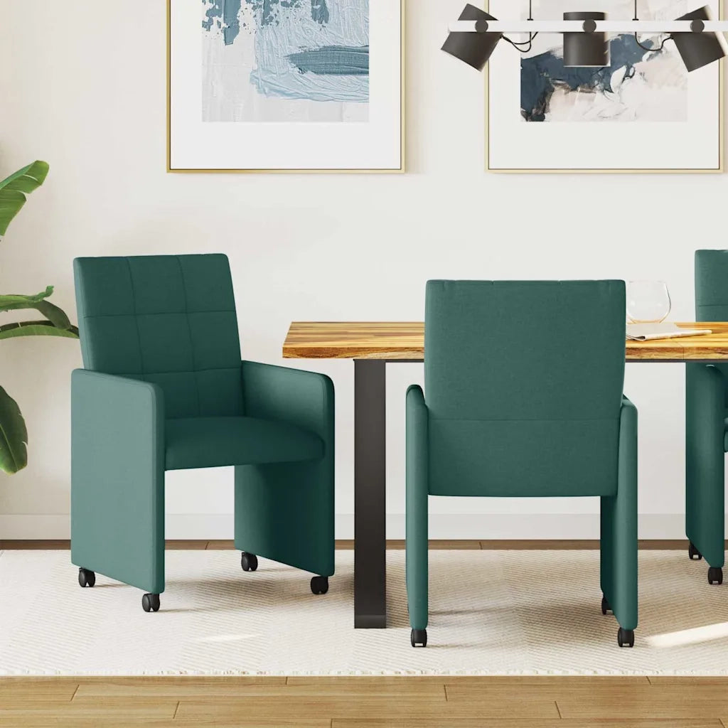 Sedie da Pranzo con Ruote 2 pcs Verde scuro 58 x 65 x 94 cm 42017834