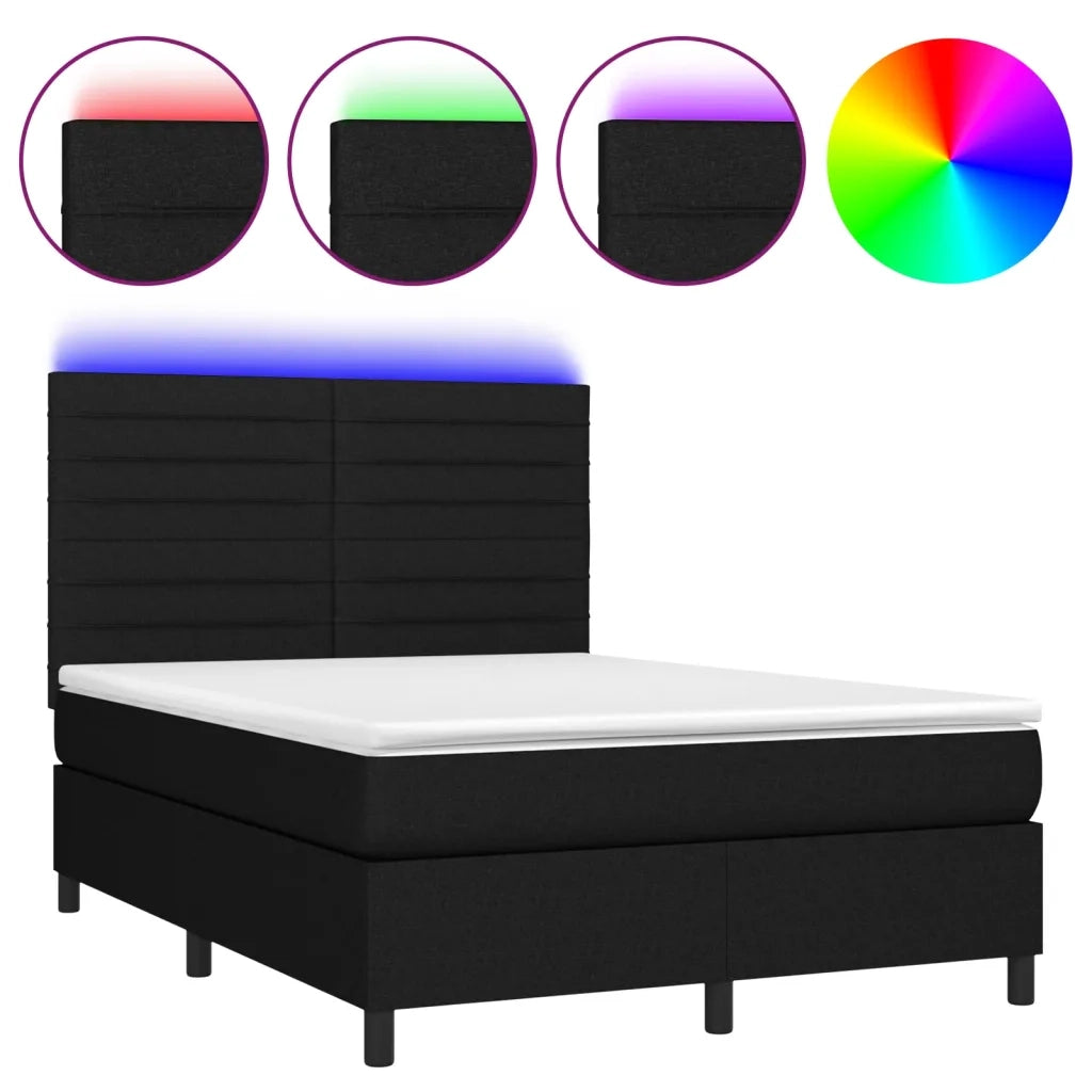 Letto a Molle con Materasso e LED Nero 140x200 cm in Tessuto 3134959