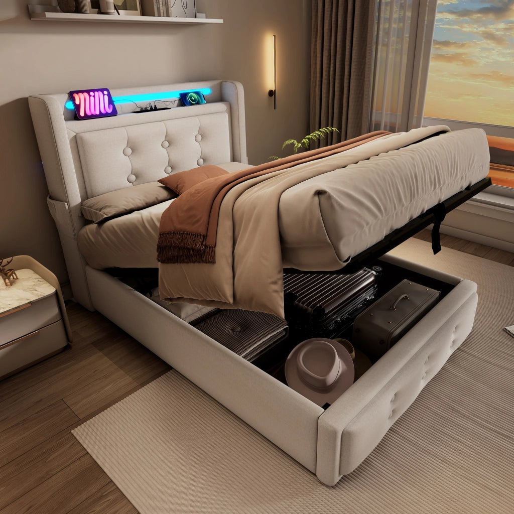 letto imbottito cotone lino beige 90 x 200 cm