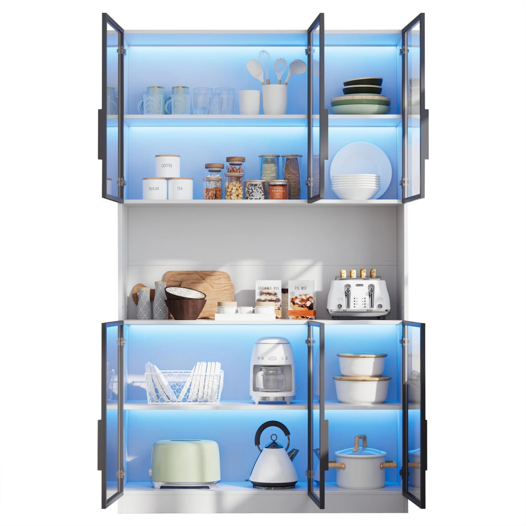 Vetrina Alta con LED ¨C Xylo ¨C Bianco, 6 Ante, Ripiani, 120x34x200 cm