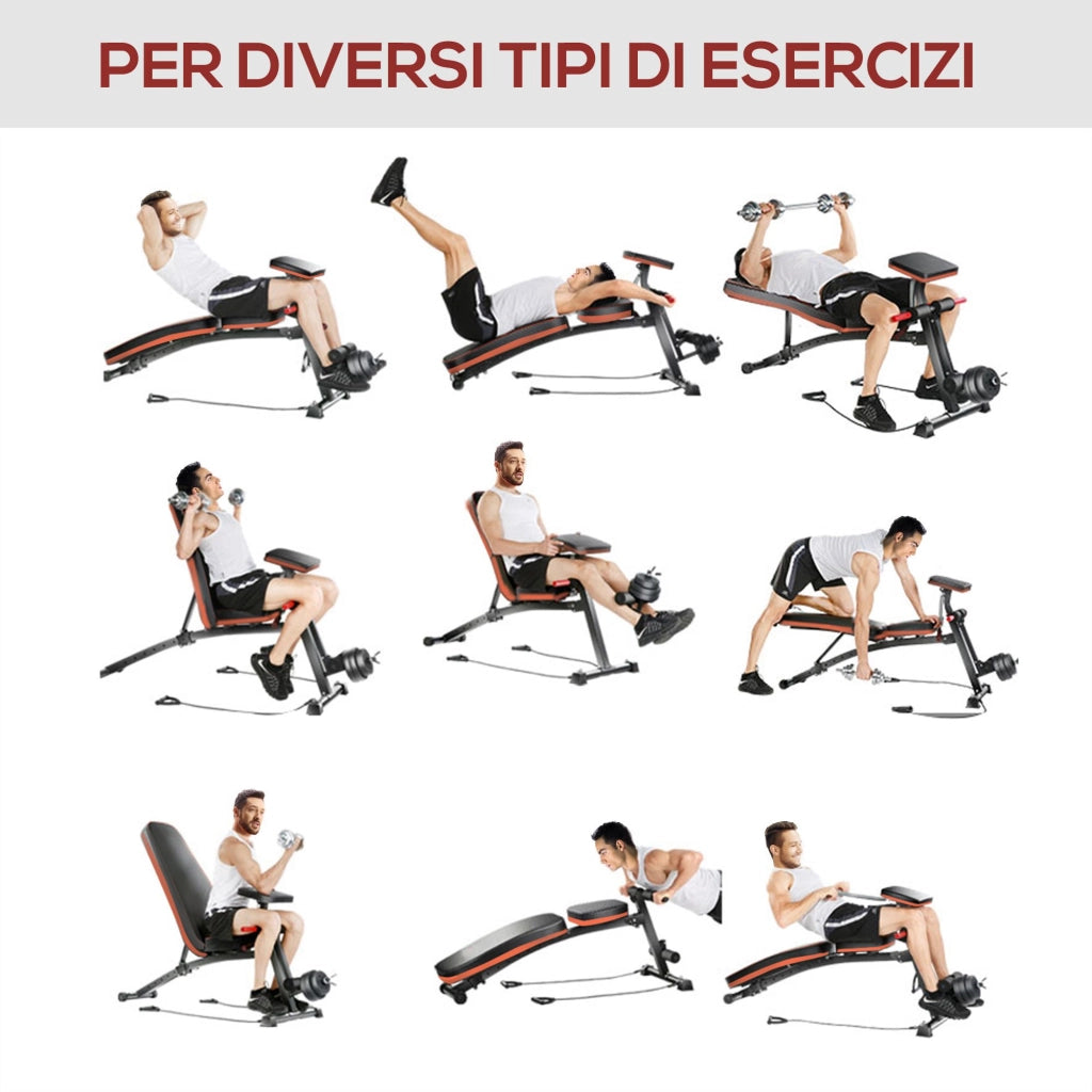Panca Fitness Pieghevole ¨C Xylo ¨C Multifunzione con Schienale Regolabile a 7 Livelli, Rosso