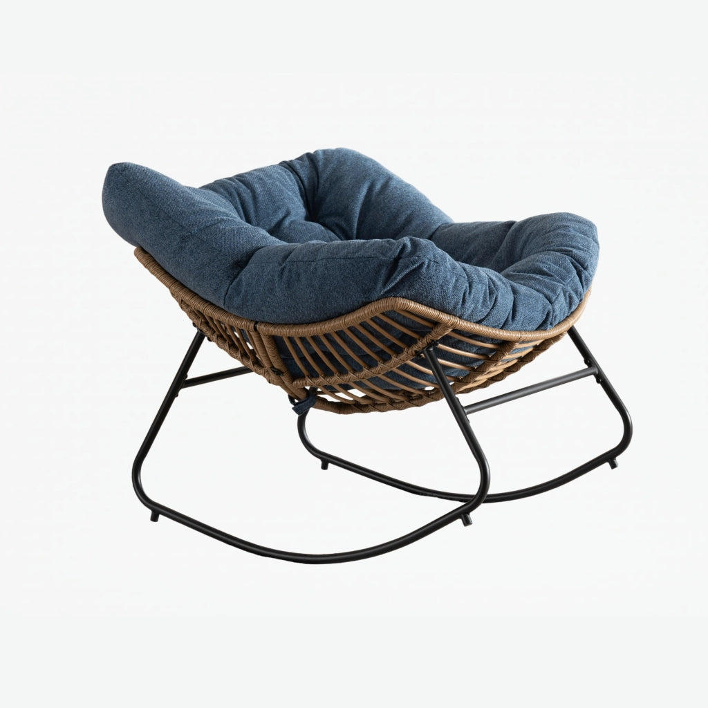 Poltrona Papasan a dondolo in ciniglia con struttura in metallo ergonomica per relax in soggiorno e esterno blu