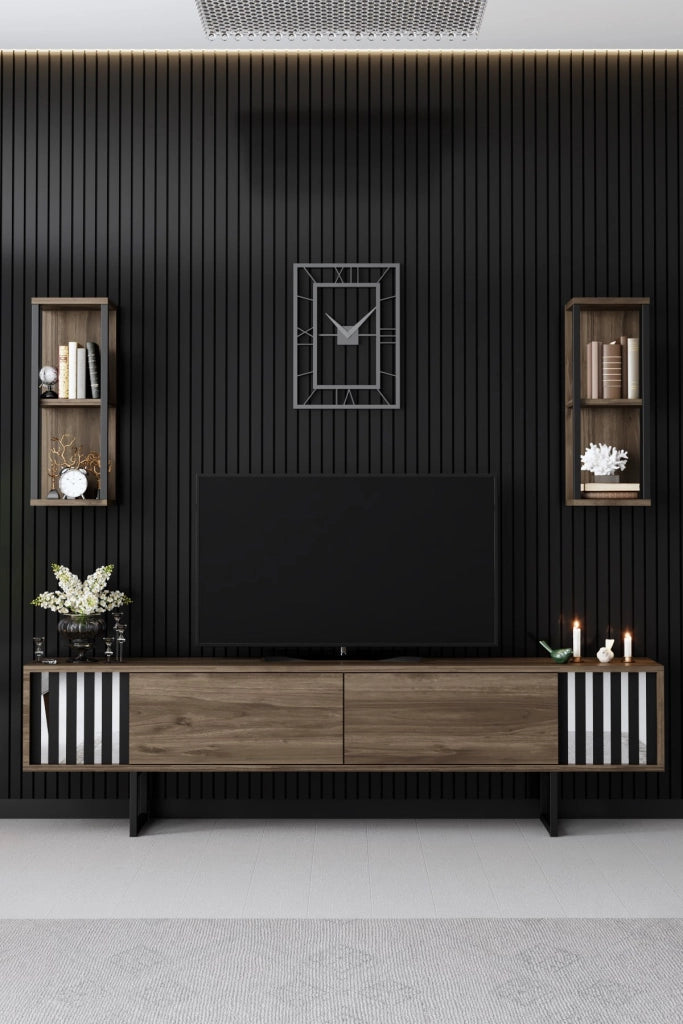 Porta TV in legno "Chrome Line" - 180 x 30 x 48 cm - NoceNero