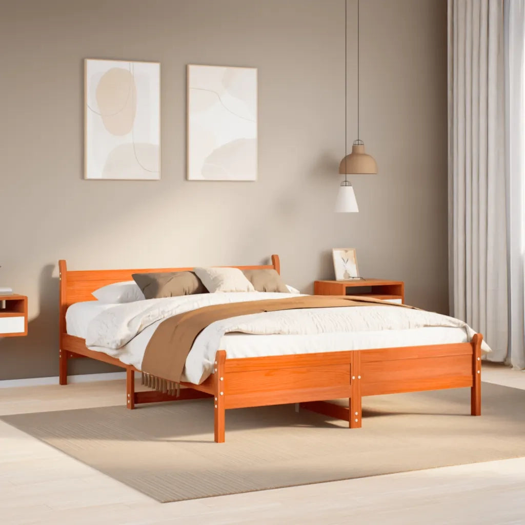 Giroletto senza Materasso-Struttura Letto Marrone Cera 140x200cm Massello Pino 727522
