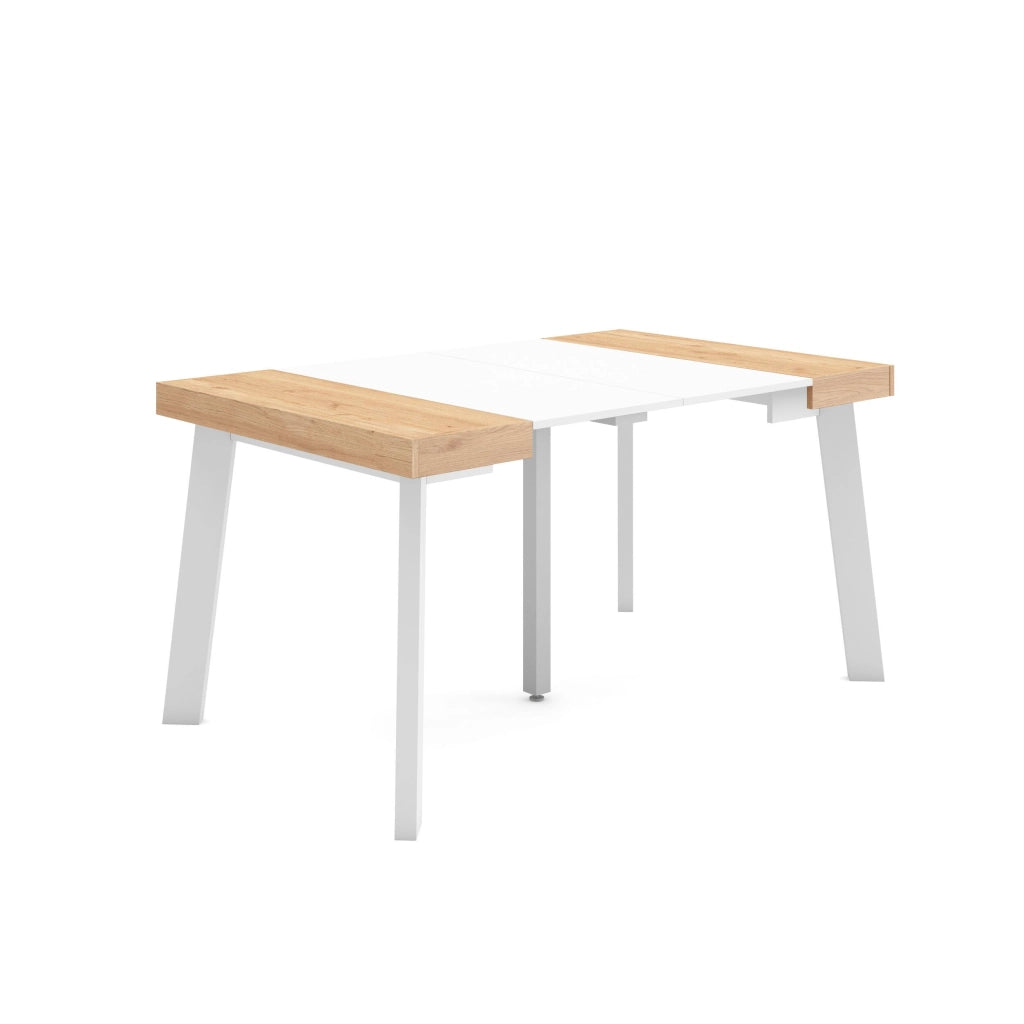 Consolle allungabile, 140x90x73cm, Per 6 persone, Gambe in legno, colore Rovere e bianco RF3122