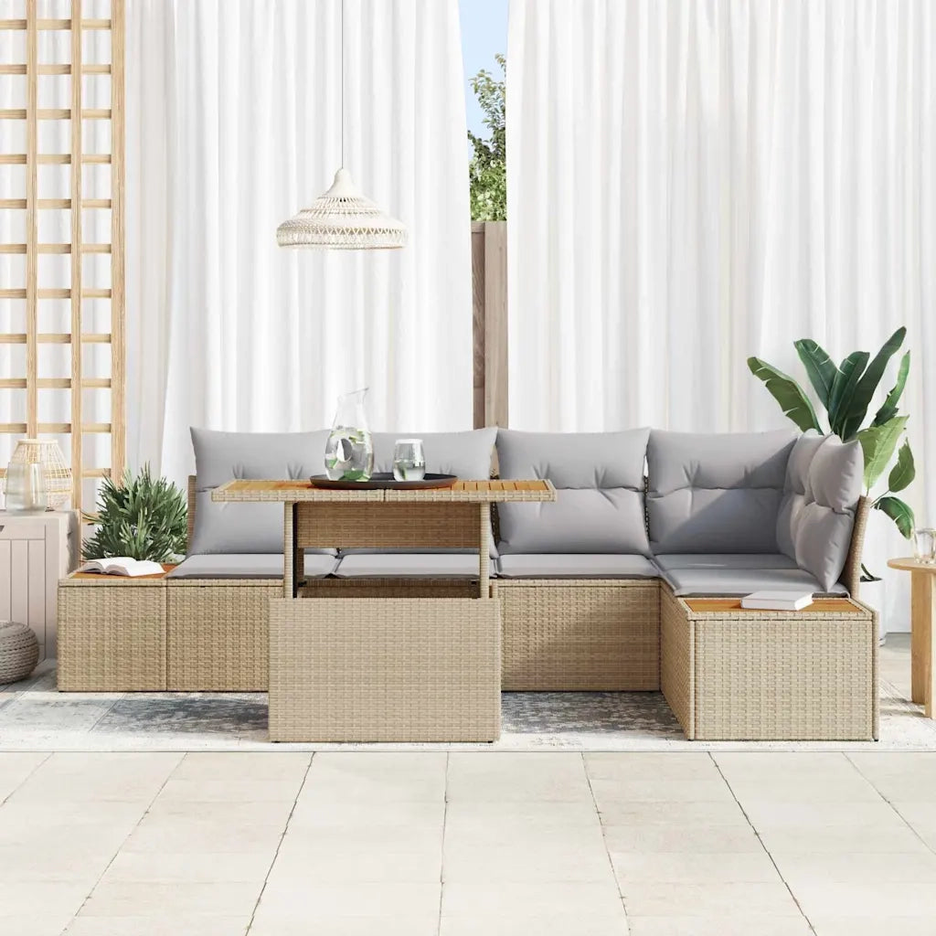 Set da Pranzo per Giardino con cuscino 6 pcs Beige e grigio 3350072