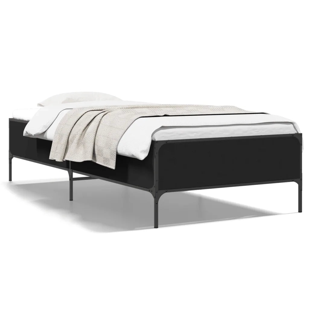 Letto singolo | Letto per adulti | Giroletto Nero 90x190 cm in Legno Multistrato e Metallo