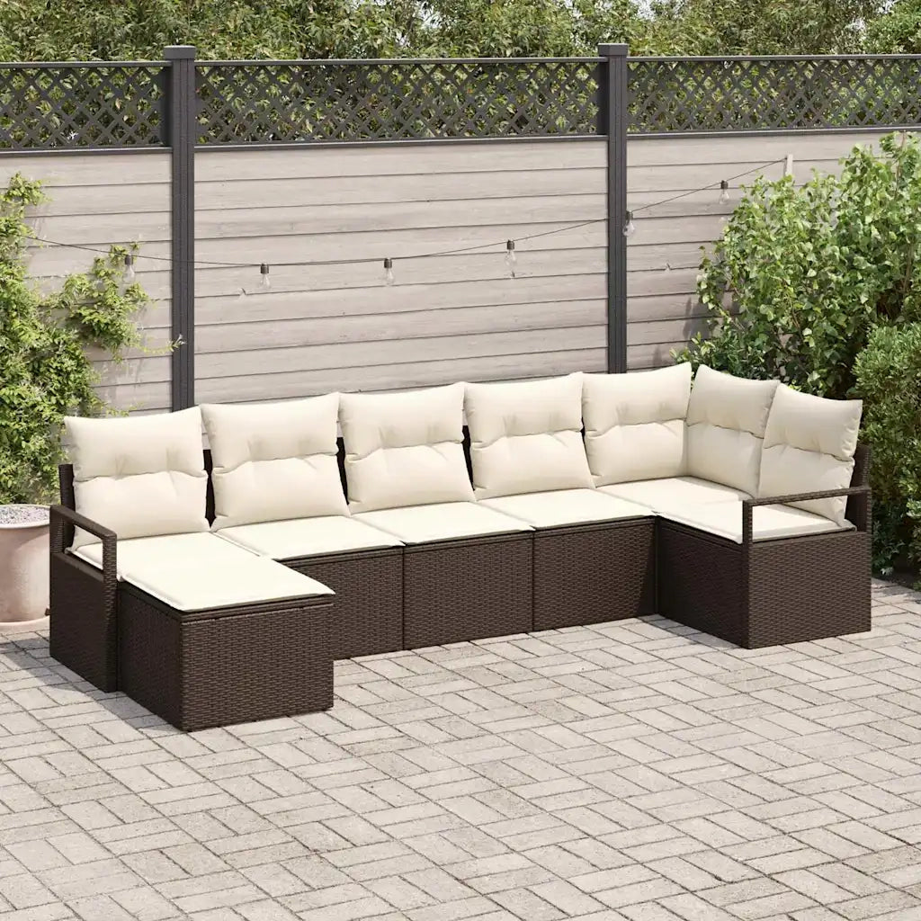 Set di divani con cuscino 7 pcs Marrone e Crema polyrattan 3355137