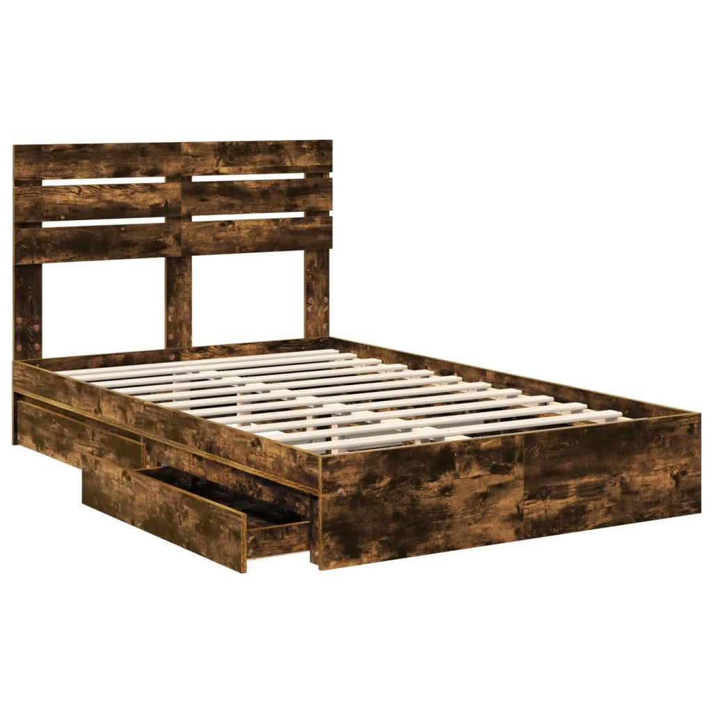 Letto con Contenitore con testiera Rovere fumé 135 x 190 cm 3411577