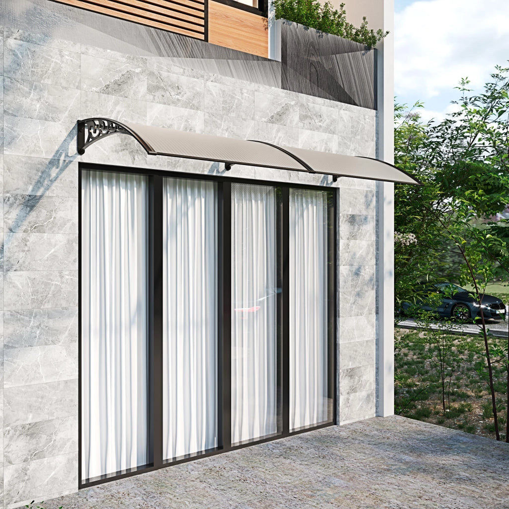 Pensilina Per Copertura In Policarbonato Alveolare Tettoia Modulabile Per Esterno Per Porte Balcone Finestre Elegante E Resistente, Trasparente (80 x 200 Cm)