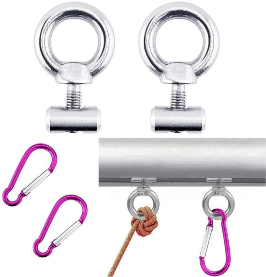 Kit di fissaggio completo per uso diretto - Fissaggio per cavo 6 mm in acciaio inossidabile - Rullo per cavo - Elastico per cavo - Gancio di lucerna - Gancio di carabina - Set completo