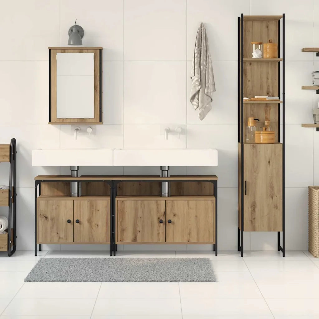 Set di mobili per il Bagno | Armadio da bagno con porta 4 pz Rovere artigianale