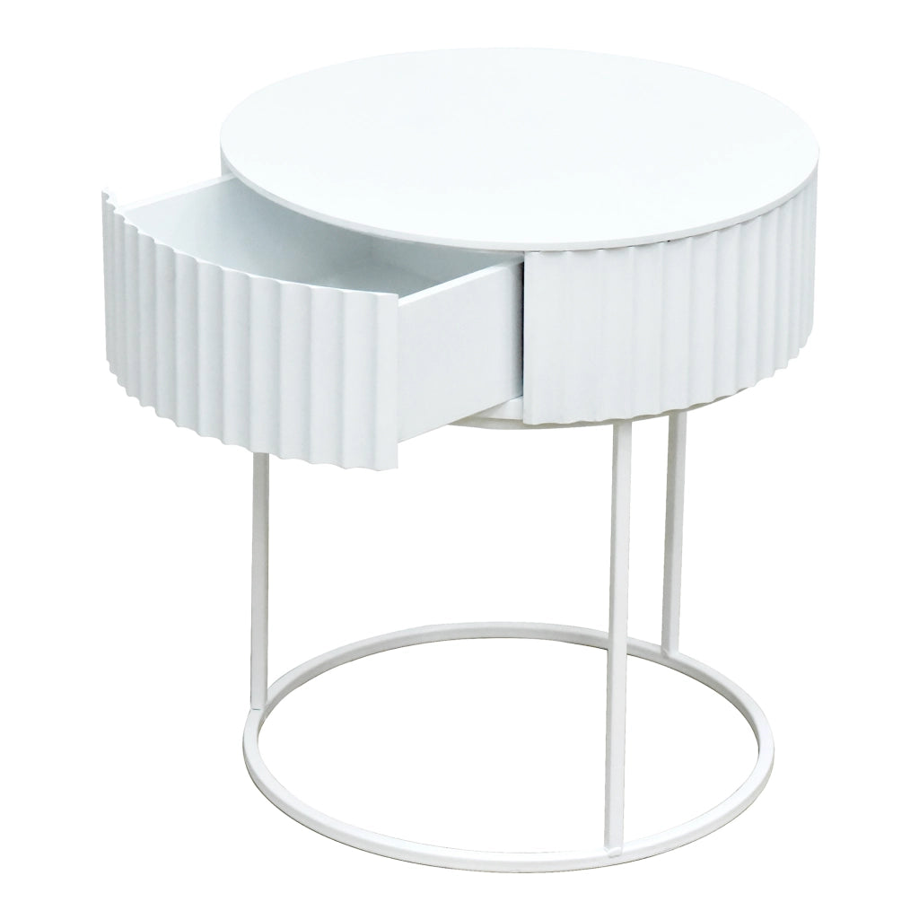Tavolino Rotondo Rill da Salotto con Cassetto 46 x Ø40 cm - Bianco [en.casa]