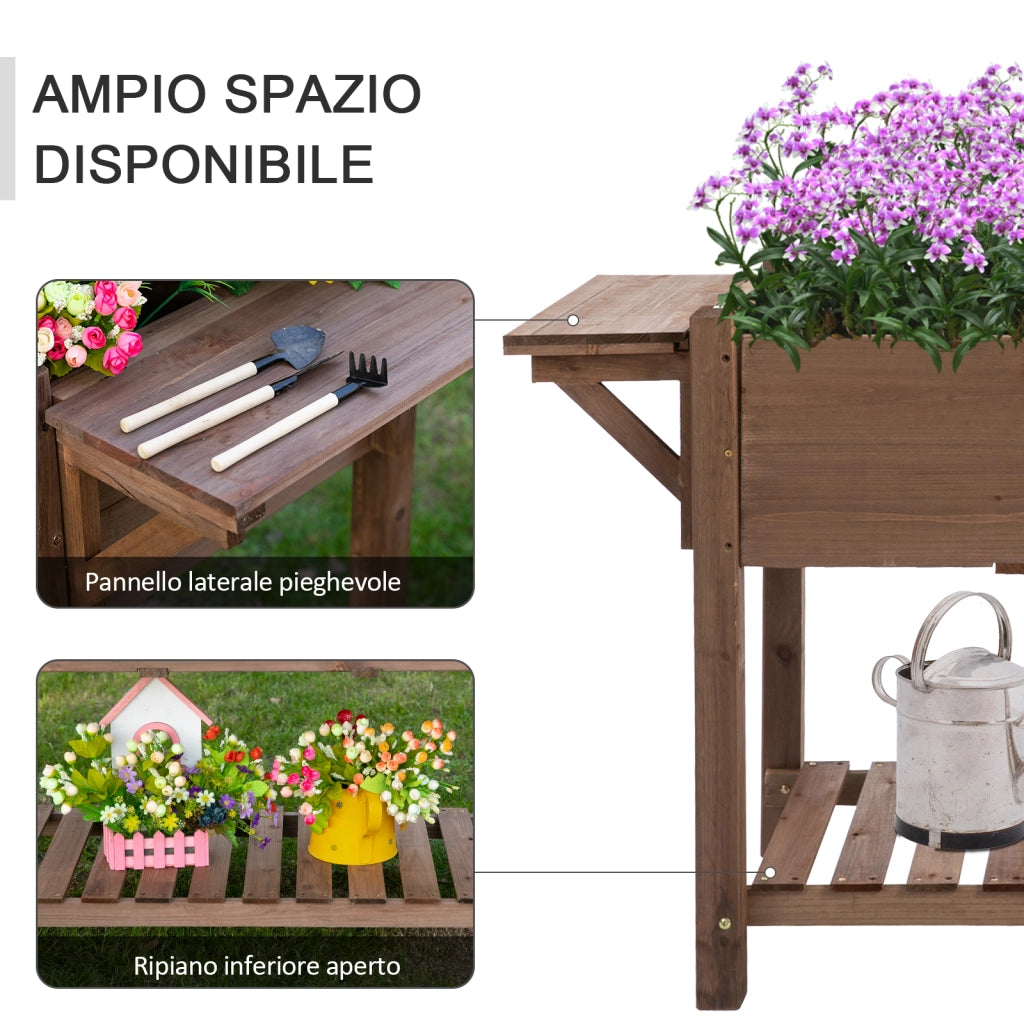 Letto per Orto Rialzato in Legno con Ripiano Pieghevole e Mensola Inferiore, 123x54x80cm