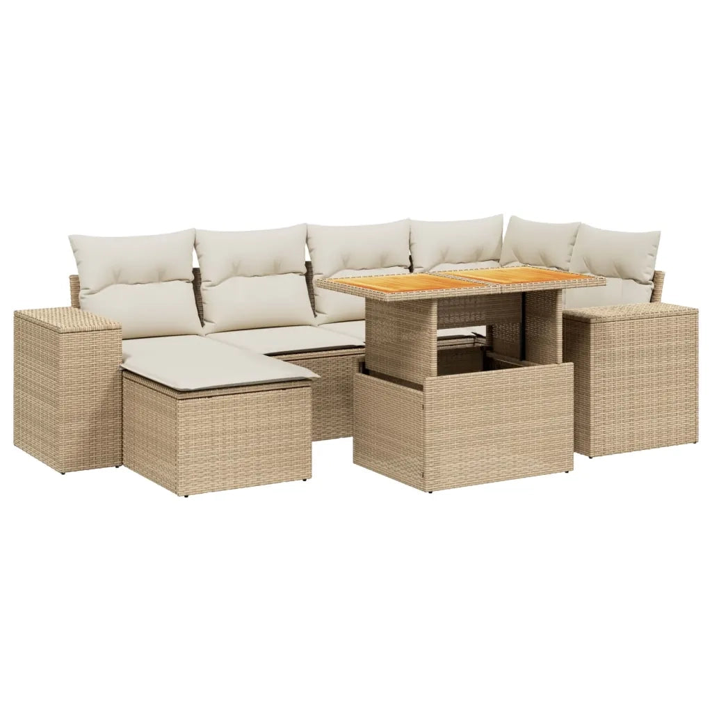 Set Divani da Giardino 7 pz con Cuscini Beige in Polyrattan