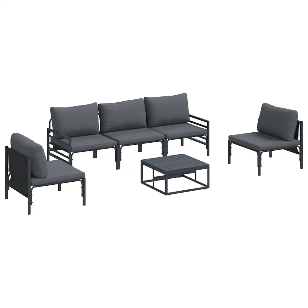 Set Divano da Giardino con cuscino 6 pcs Nero Acciaio 3378975