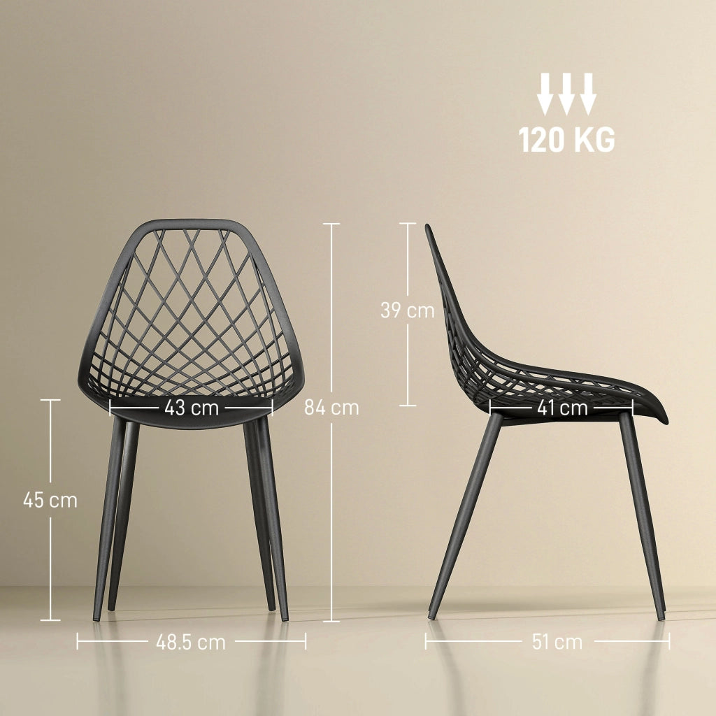 Set 4 Sedie da Pranzo Moderne con Schienale Traforato ¨C Minimal ¨C Plastica Nero Metallo