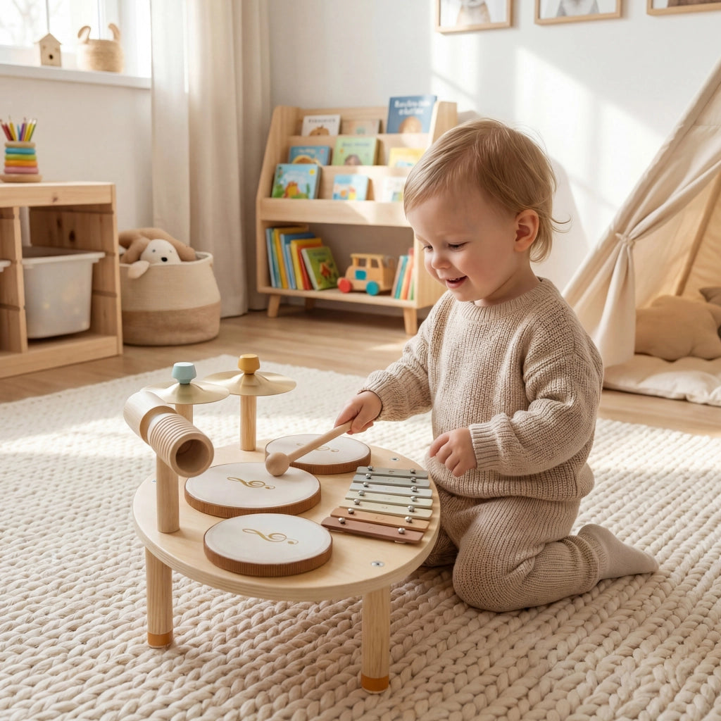 Set Strumenti Musicali per Bambini ¨C Xylo ¨C Tamburo e Xylophone in Legno Naturale