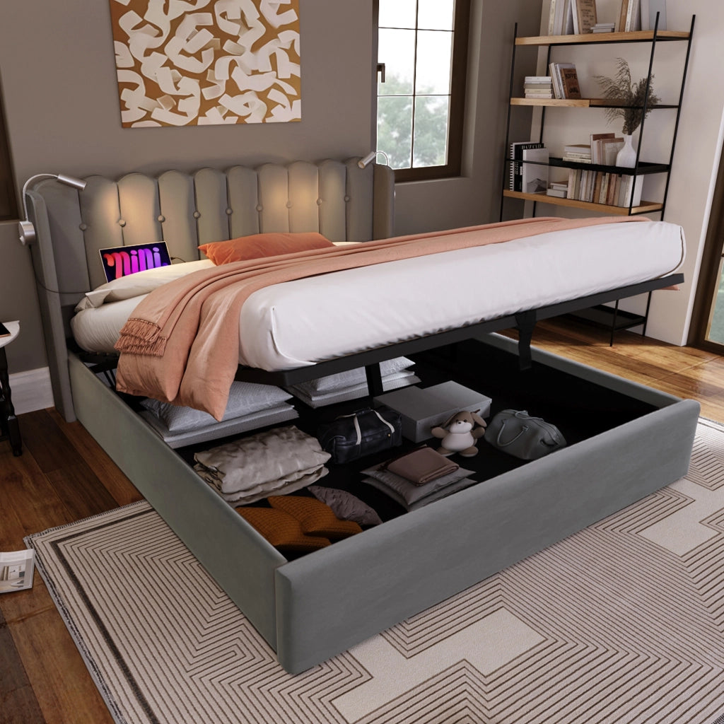 letto imbottito velluto grigio 140x200 cm