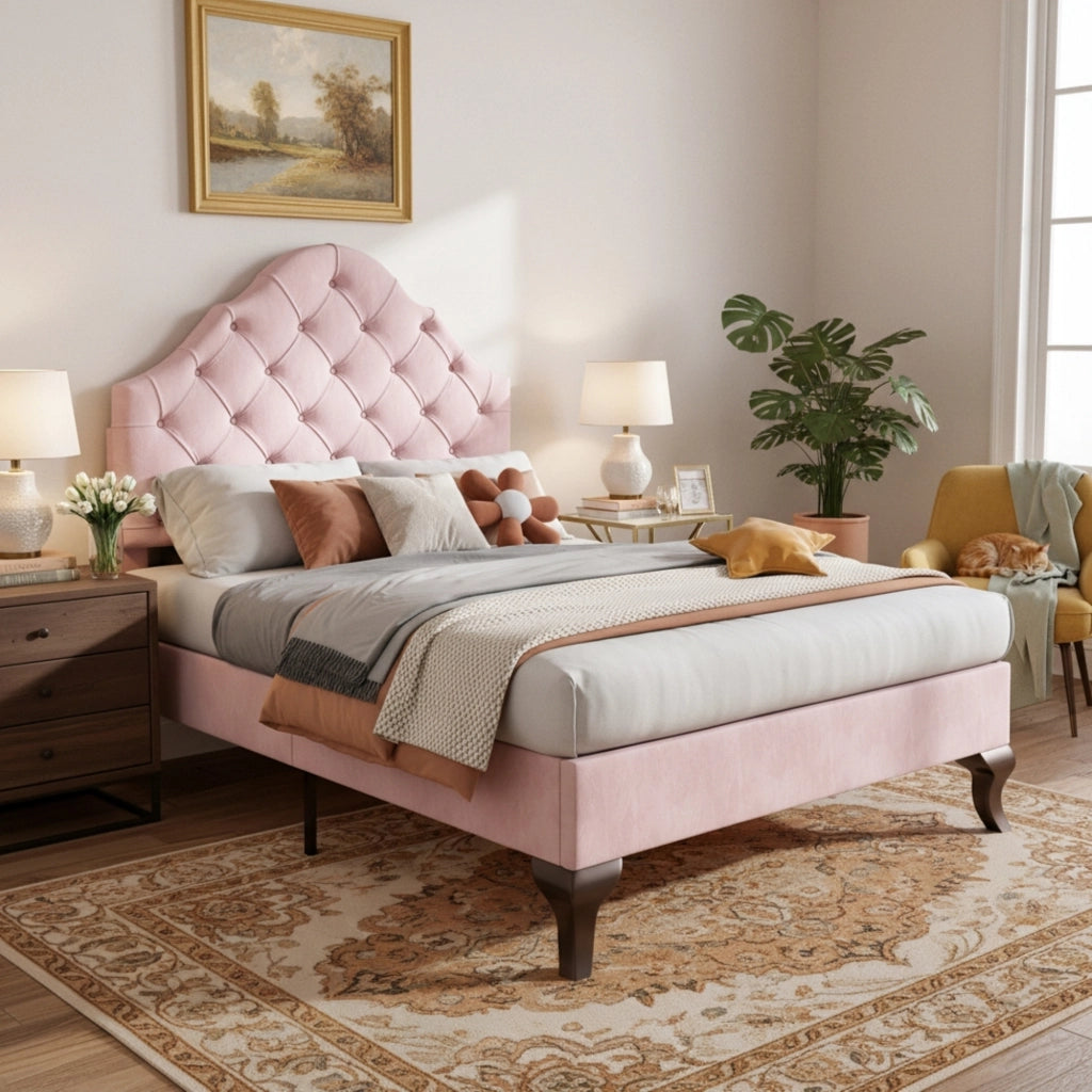 letto imbottito velluto rosa 90 x 200 cm