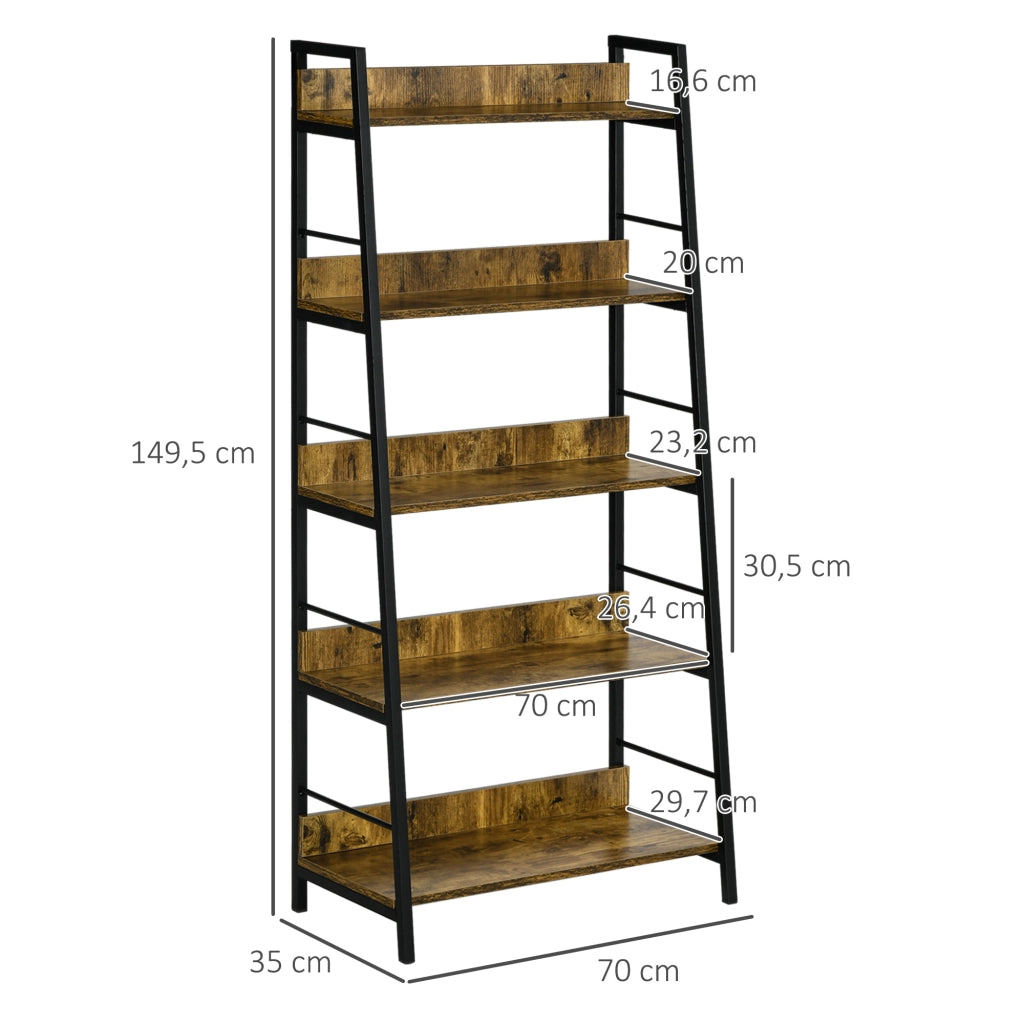 Libreria Scaffale 5 Livelli Stile Industriale ¨C Minimal ¨C 70x35x150 cm