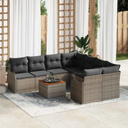 Set Divano da Giardino 9 pcs Grigio polyrattan