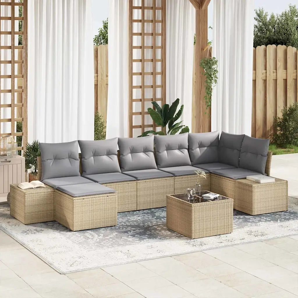 Set Divano da Giardino con cuscino 7 pcs Beige polyrattan