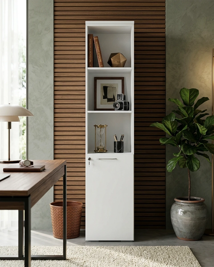 Armadio ufficio Daytona - Mobile archivio 1 anta con serratura - 4 mensole incluse - L. 45 x H. 199 x P. 42,5 cm – Bianco_