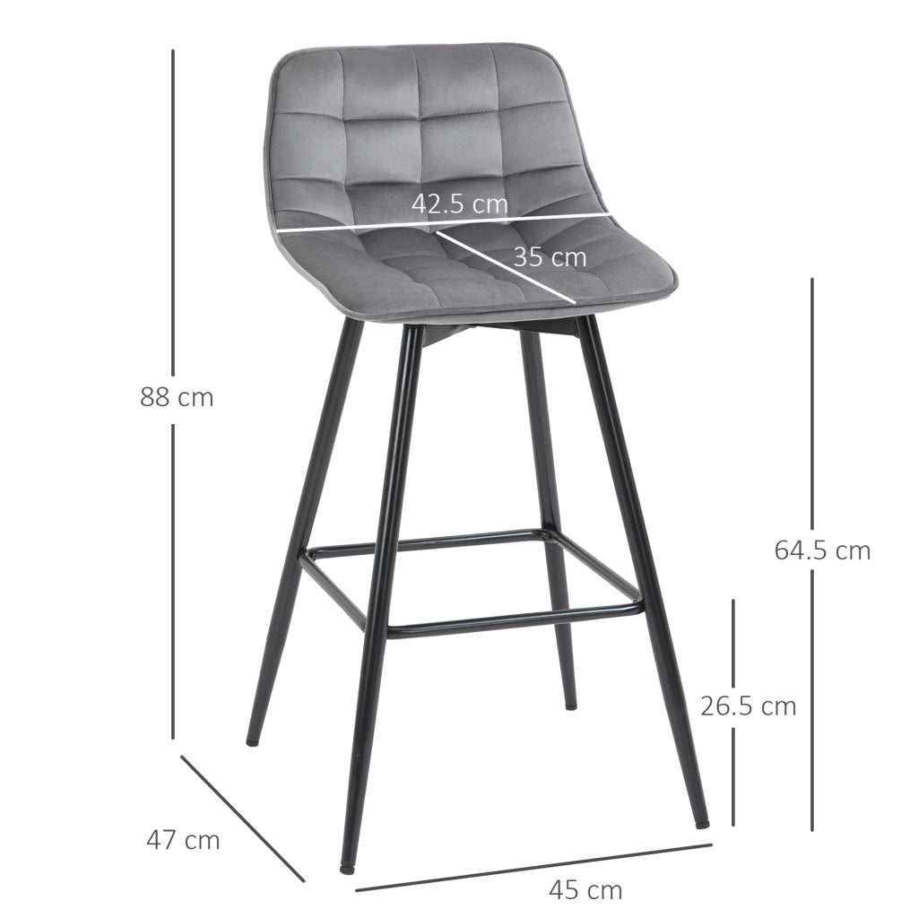 Sgabello Alto Nordico con Schienale ¨C Xylo ¨C Tessuto Effetto Velluto Grigio e Metallo 45x47x88 cm